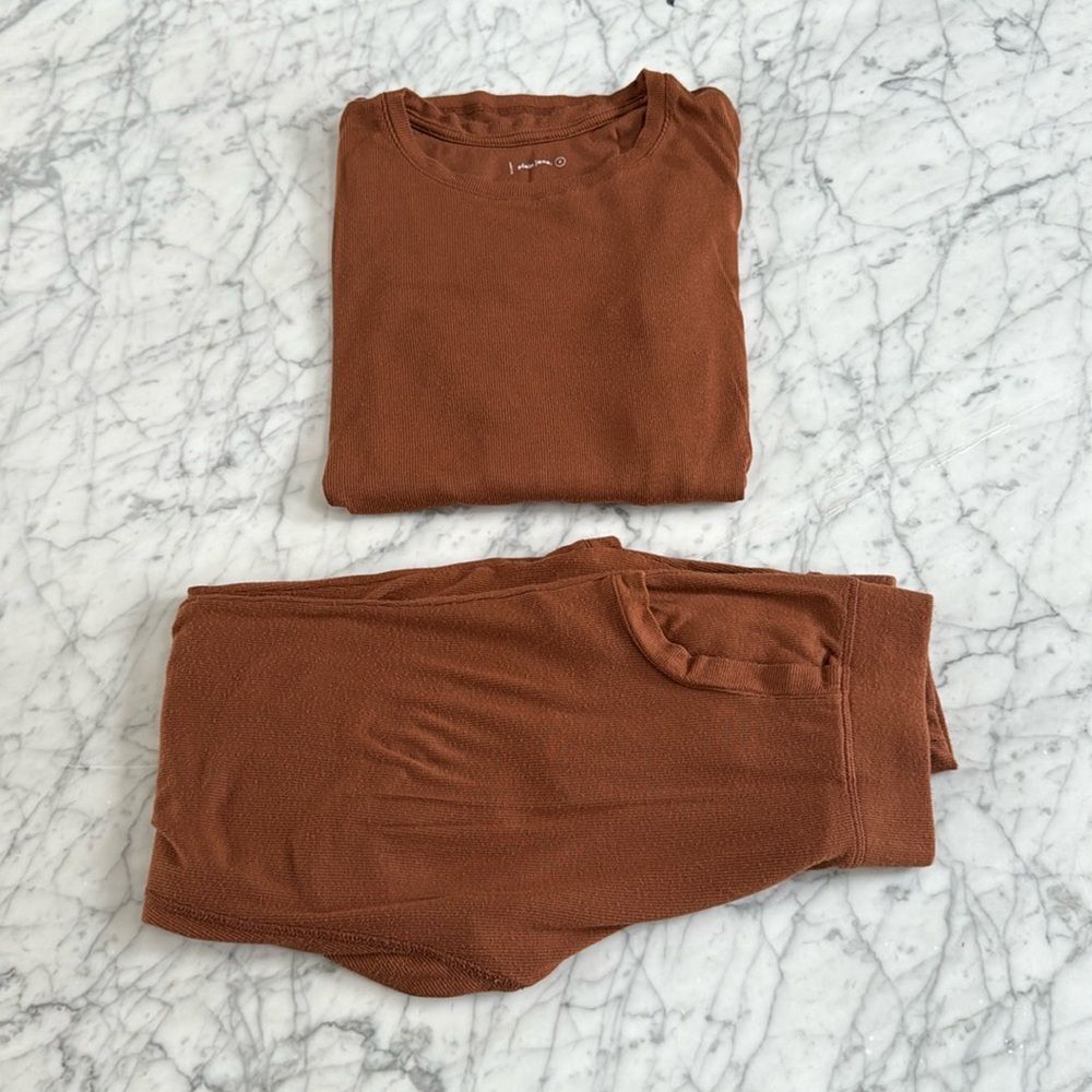 Plain Jane Pajama Set Ribbed Brown Size Small